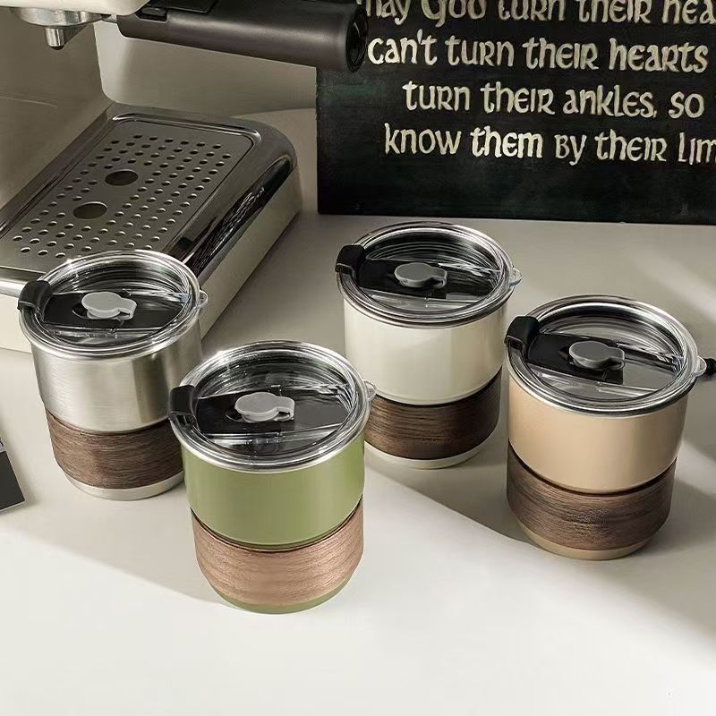 Coffee cup 304 stainless steel water cup portable camping style ins style cup mug american style with lid straw cup