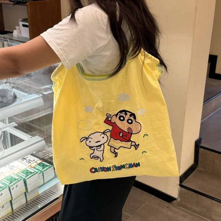 Summer new crayon shin-chan embroidered cartoon large capacity commuter eco-friendly shopping bag shoulder bag fashion tote bag