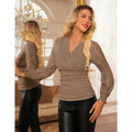Amazon casualelegancelace pleated shirt women's  spring new arrivalelegantfashionlong sleevestops