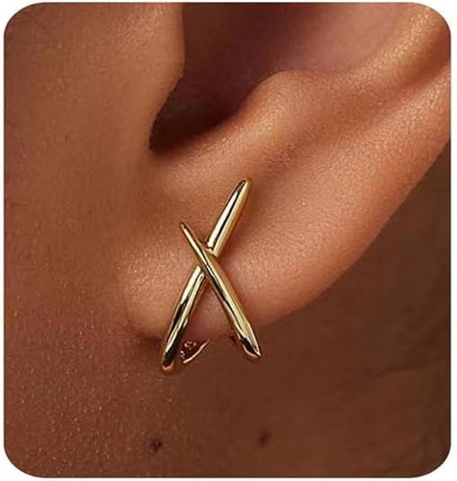 European and american cross-border fashion stone and gold earrings, versatile criss-cross studs, new women's cubic elegance trendy jewelry