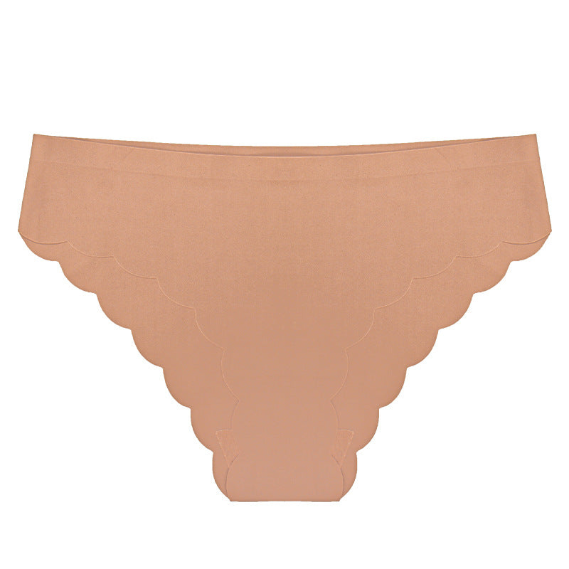 factory wholesale ice silk seamless underwear wavy edge low waist sports fold waist women's nylon briefs pure cotton crotch