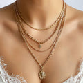 Wholesale alloy round pendant necklaces - european & american style, rhinestone embellished, unique round disc design, long layered necklace, choker
