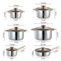 new compound bottom stainless steel pot kitchen simple frying pan soup pot milk pot with lid twelve-piece set wholesale