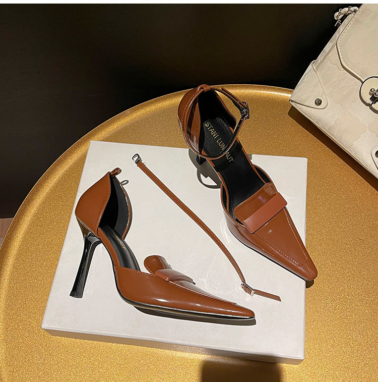 Yangshulin small square toe brown high heels women's stiletto heels 2026new arrivalelegant side empty flats women's shoes high heel sandals
