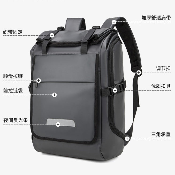 New leather film backpack, water-resistant and wear-resistant multi-compartment tooling, commuting travel computer backpack, student schoolbag