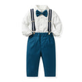 New british style boys' spring outfit: long-sleeved white shirt and suspender pants formal set - spring new arrivals for boys' clothing