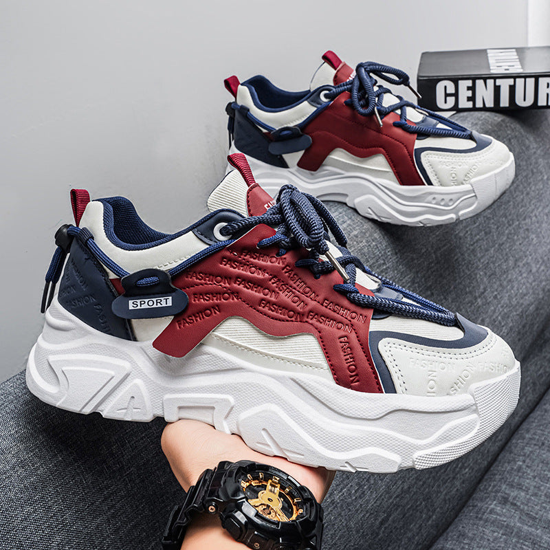 Popular men's shoes summernew arrival breathable sports casual running thick soleeasiest for matchwhite daddy trendy shoes