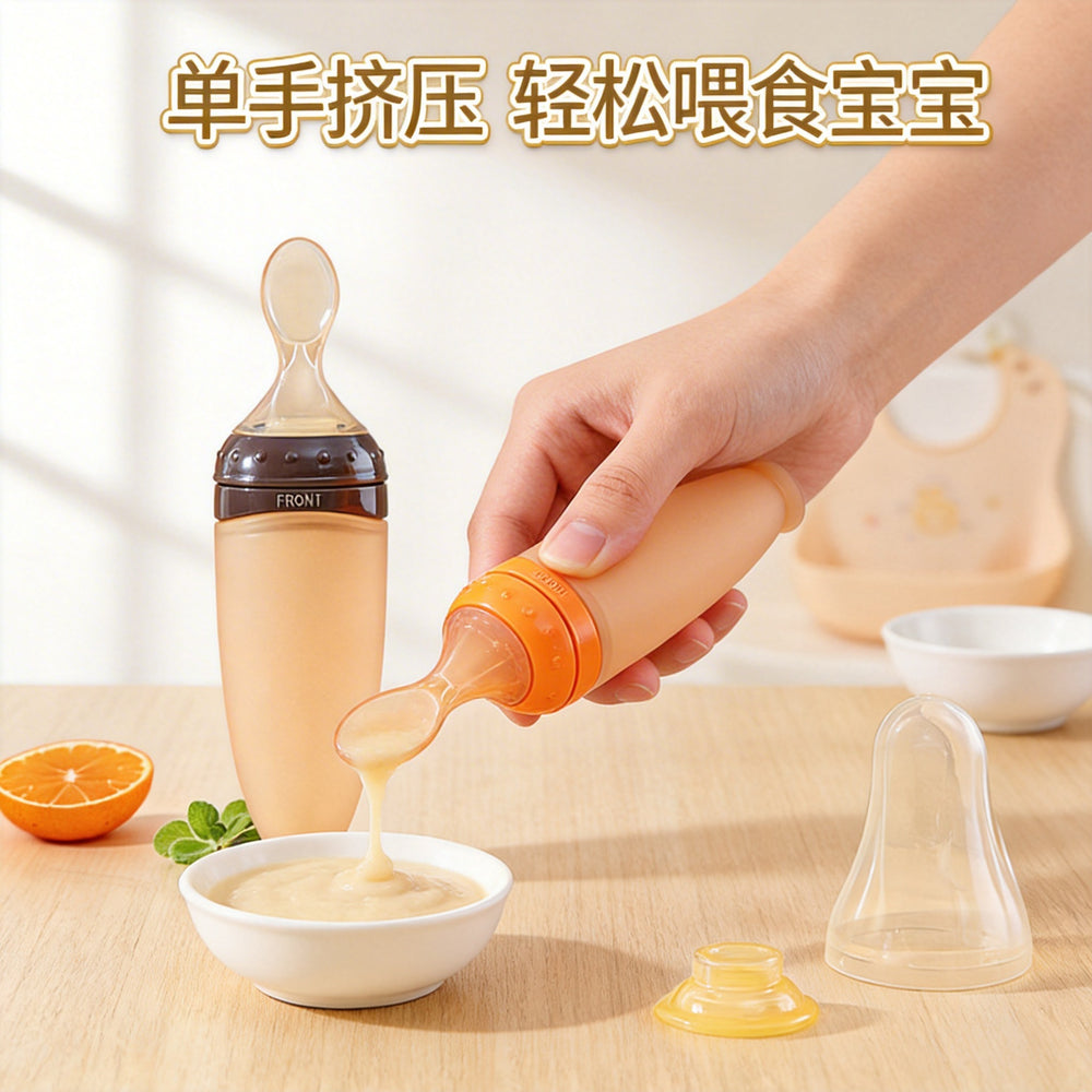 Baby food feeding spoon, silicone spoon, newborn rice cereal spoon, bottle-feeding soft squeeze spoon, baby feeding supplement tool