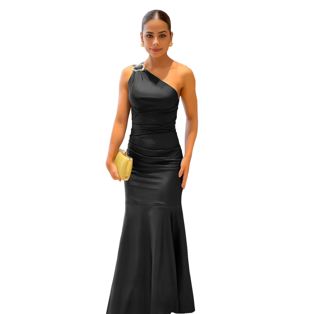 C7553 cross-border   fashion women's elegant bodycon solid color mermaid dress