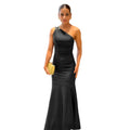 C7553 cross-border   fashion women's elegant bodycon solid color mermaid dress