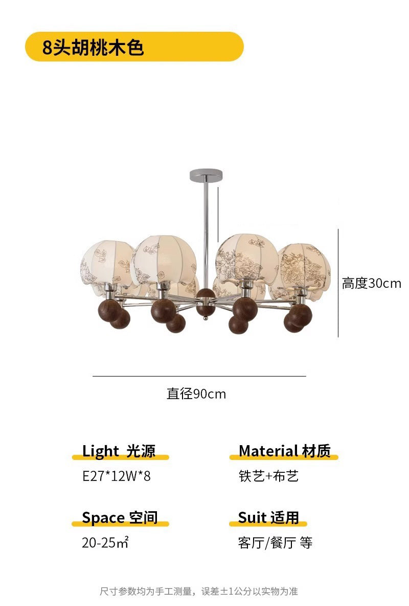 [Strict selection] American retro chandelier antique pattern chandelier Nanyang fabric walnut study restaurant light