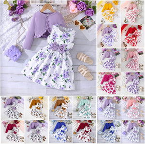 spring/autumn collection: kids' colorful sundress + solid color cardigan - stylish and sweet baby outfit, new generation