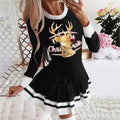 2026 european and american cross-border women's autumn/winter new print round neck long sleeve pleated casual party dress
