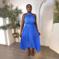 new sleeveless off-the-shoulder pleated asymmetrical halter neck slit pleated dress for cross-border fashion on  (us & europe)