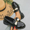 platform slip-on loafers - british style  spring new arrivals - women's chunky heel bowknot loafers
