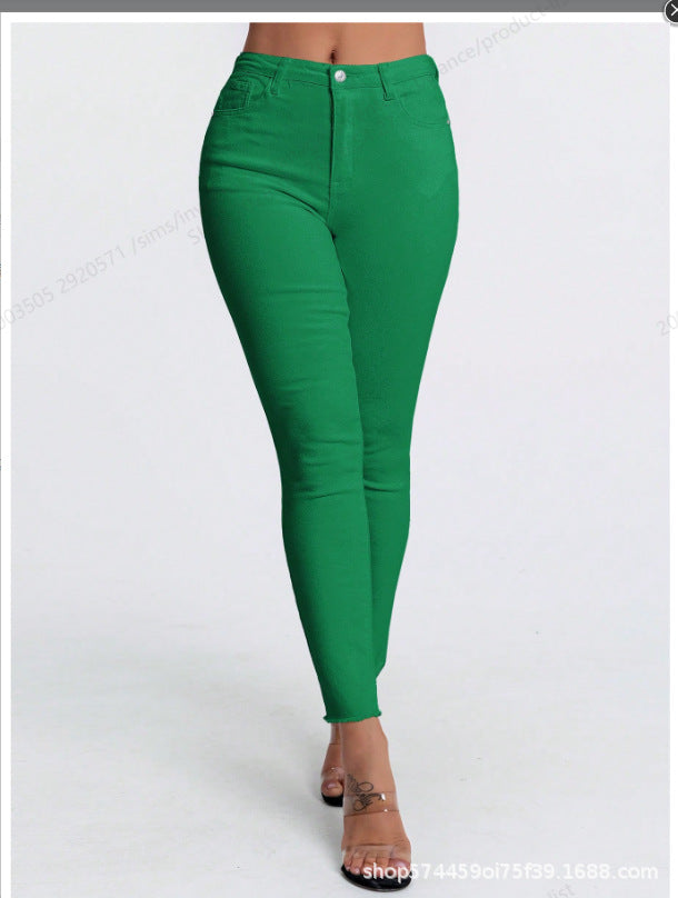 Amazon tiktok pinduoduo foreign trade cross-border fashion raw edge design white jeans for women easiest for match and slimming look
