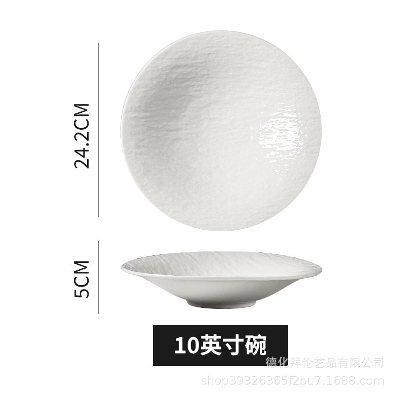 European-style embossed pure white ceramic plate, rectangular dinner plate for western cuisine, steak plate, salad bowl, hotel display plate - wholesale