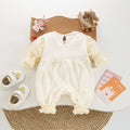 Baby girl fleece-lined romper jumpsuit autumn winter romper newborn jacquard cherry winterheattech romper