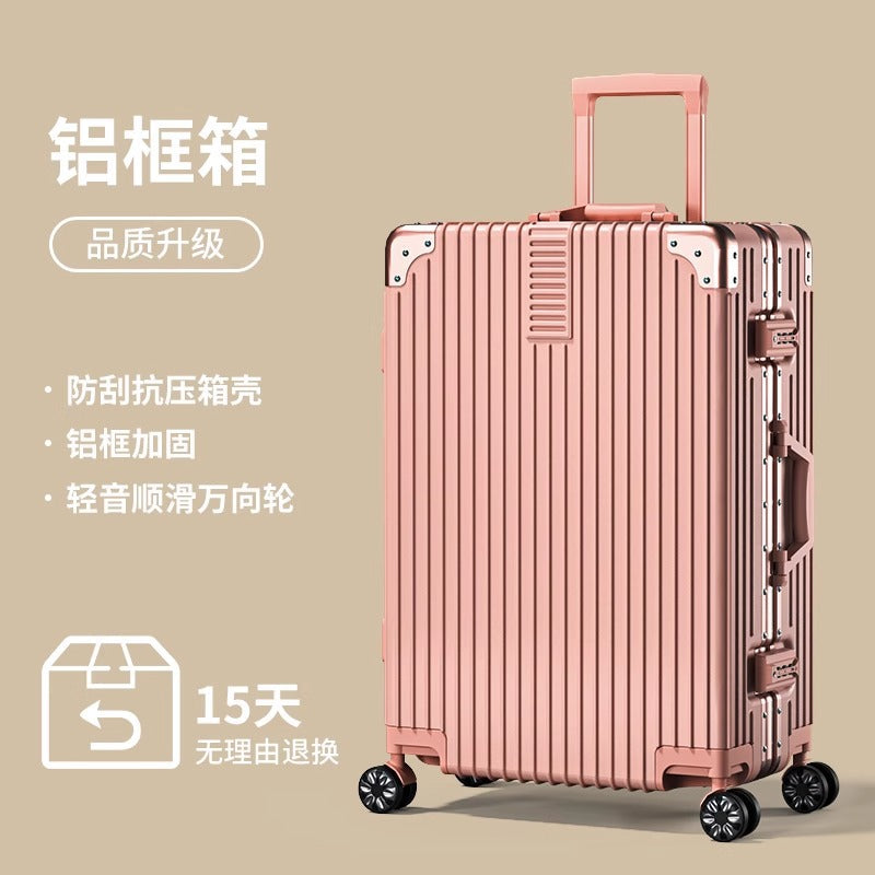 Luggage aluminum frame 20 pull rod box universal wheel 24 female male student 26 boarding password leather box 28inch suitcase