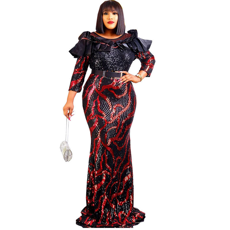 supply of african export women's clothing sequinembroider long skirt silm mermaid dress evening dress performance costume