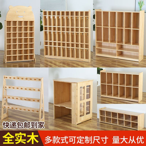 Clearance kindergarten solid wood cabinet, schoolbag cabinet, shoe cabinet mouth, cup holder, towel rack, mobile schoolbag and shoe cabinet can be determined as a whole
