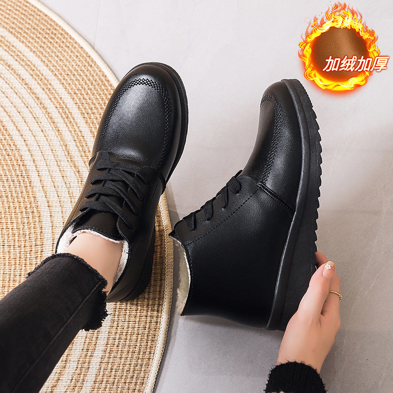 Ladieswear cotton shoes for women winterfleece-linedthickenedheattech short boots for middle-aged and elderly people non-slip waterproofflatsplaid grandma cotton shoes