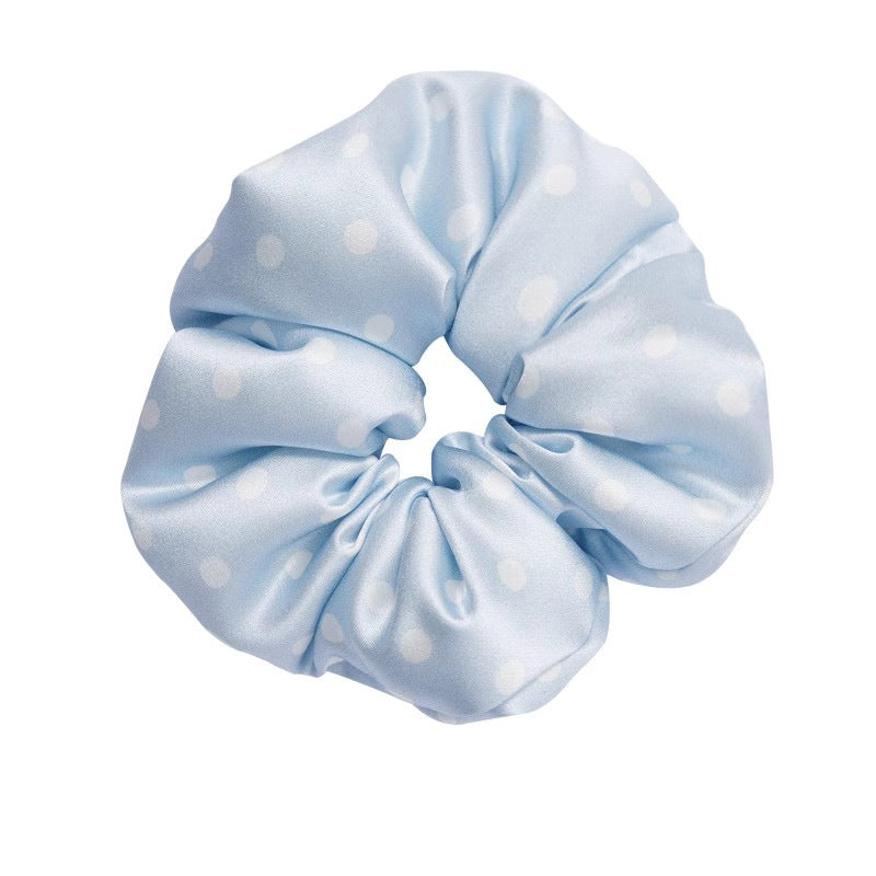 Cream satin scrunchie hair tie - soft, padded, polka dot pillow hair band - sleep hair tie - elastic hair rope