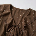 European and american style country polka dot blouse - v-neck, double-layer ruffle lace trim, tie-waist, loose fit, short sleeve top