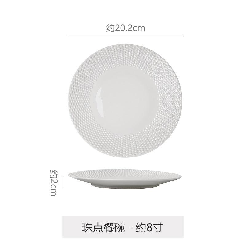 Minimalist pure white polka dot dessert plate - stylish and high-value for restaurants and hotels - western cuisine steak plate