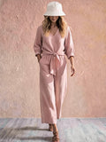 european and american cross-border spring/autumn new arrival: knotted, high-end style shirt with three-quarter sleeves – effortless vacation v-neck set