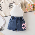 26 cross-border summer girl pink and white pit strip halter top + denim shorts sweet bow children's clothing wholesale in stock