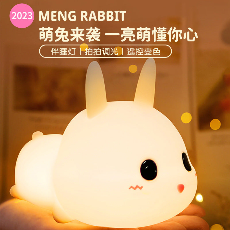 Night light bedroom sleep light rabbit silicone bedside lamp remote control feeding baby kids room sleeping companion pat table lamp