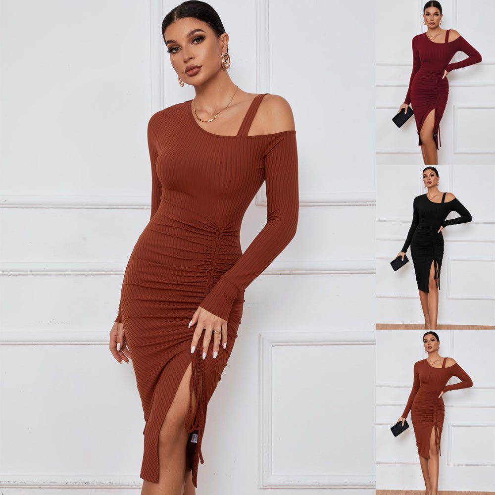 Amazon  women's dress - slit, off-the-shoulder, bodycon, long sleeve, european & american sexy dress - beach vacation dress