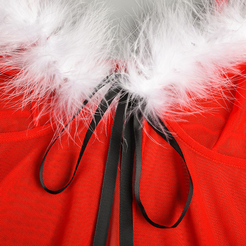 2021 European and American new Christmas clothes INS cute hairball Christmas carnival New Year's skirt cover with thong spot