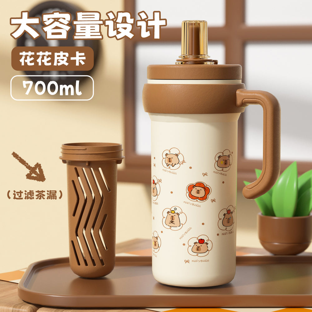 Capybara 316 stainless steel straw insulated tumbler - stylish design for women, perfect for office coffee and outdoor use