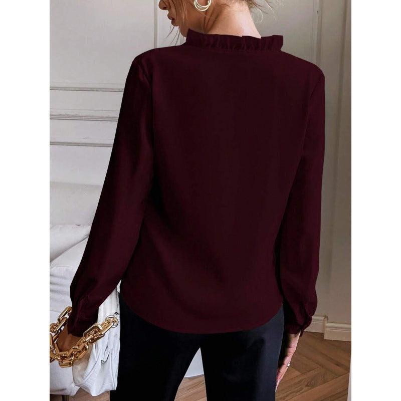 fashion:  autumn new arrivals - chic, minimalist, casual v-neck long sleeve loose fit shirt for women (us/eu)