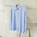 2025 summer new women's french chic rhinestone argyle casual loose thin long sleeve turn-down collar blouse shirt