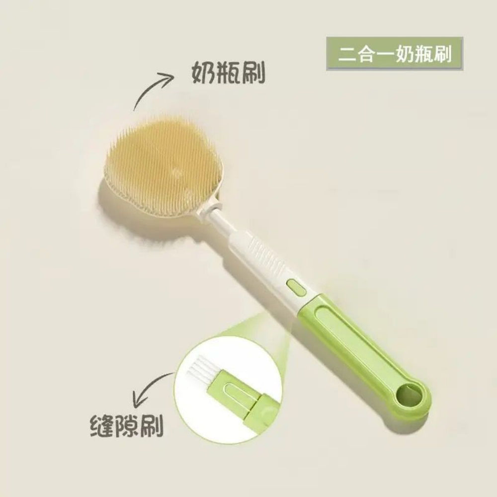 Wholesale multi-functional straight-handle silicone bottle brush, portable nipple brush, baby bottle brush, water cup brush cleaning set