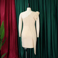 D378 european and american plus size women's fashion: elegant, slimming, one-shoulder ruffle hem bodycon plus size export dress