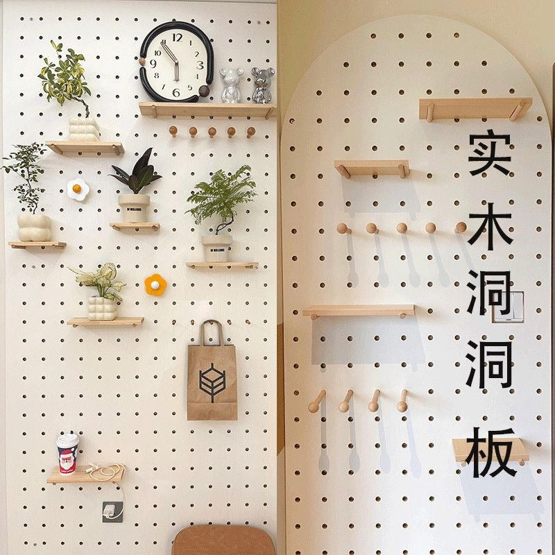 Entrance hole board wall storage rack wooden solid wood storage wall cloud display rack wall hanging clothes rack