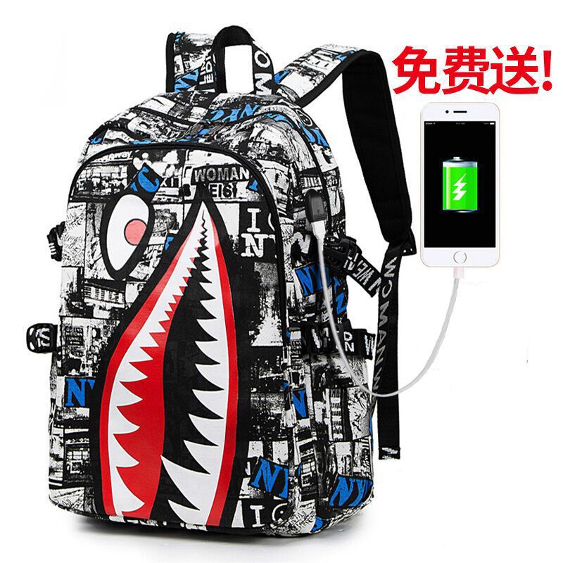 Personalized creative backpack Korean version of teen shark backpack male fashion trend primary and secondary school students campus Harajuku
