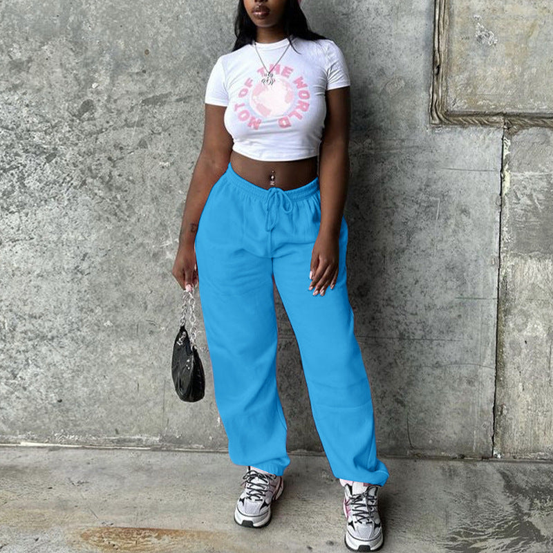 Europe, America autumn and winter new fleece loose trousers  leisure sports fashion sweater pants women wholesale