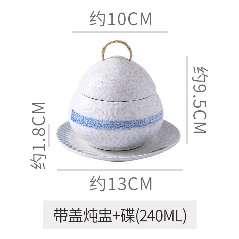 Japanese retro steamed egg cup, one-person soup cup, ceramic tableware, dessert bowl, bird's nest supplement, covered bowl, one-person stew cup