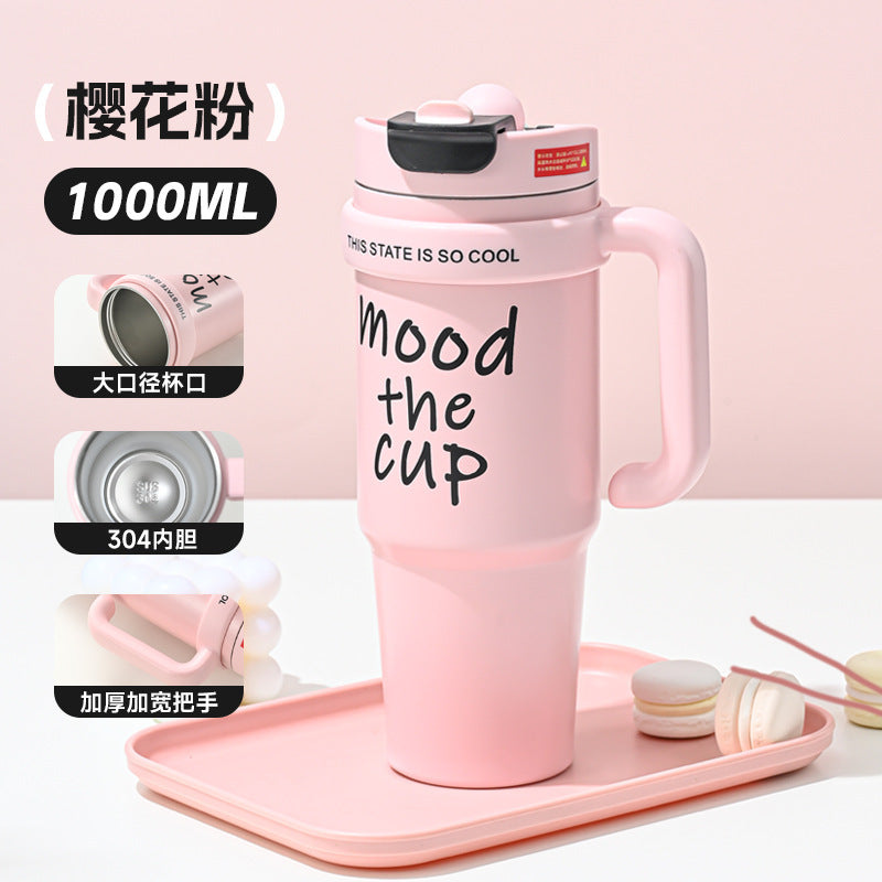 Personalized internet celebrity giant thermos cup 316 stainless steel straw water cup good-looking large capacity car ice cup