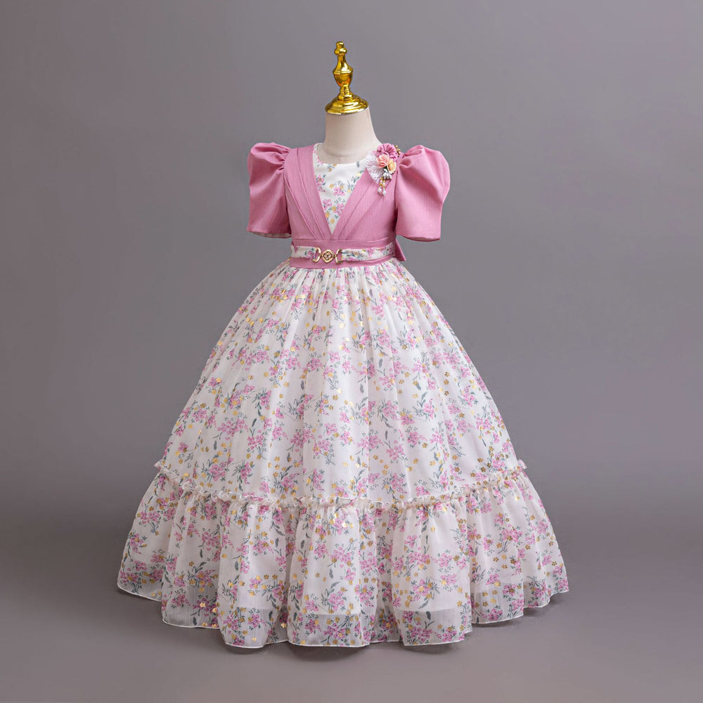 Export ready-made kids dress chiffon floral princess dress little girl model catwalk dress kids dress