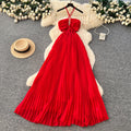 Beach vacation style ethereal flowy red beach dress women's french sweet halter sundress
