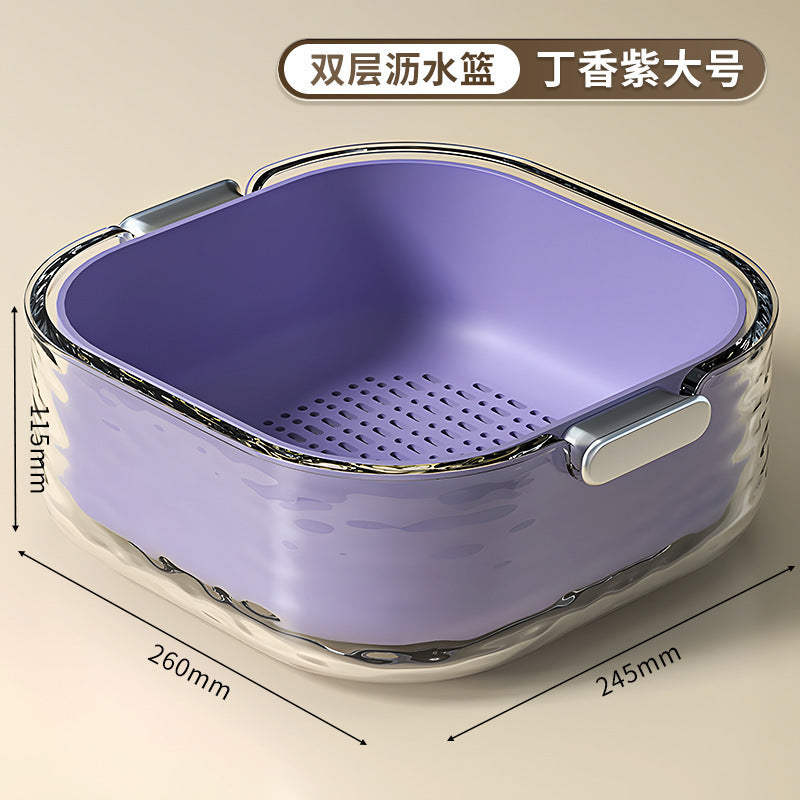 Double-layer vegetable basin suit drain basket kitchen for home plastic fruit washing tray living room coffee table new arrival vegetable basket