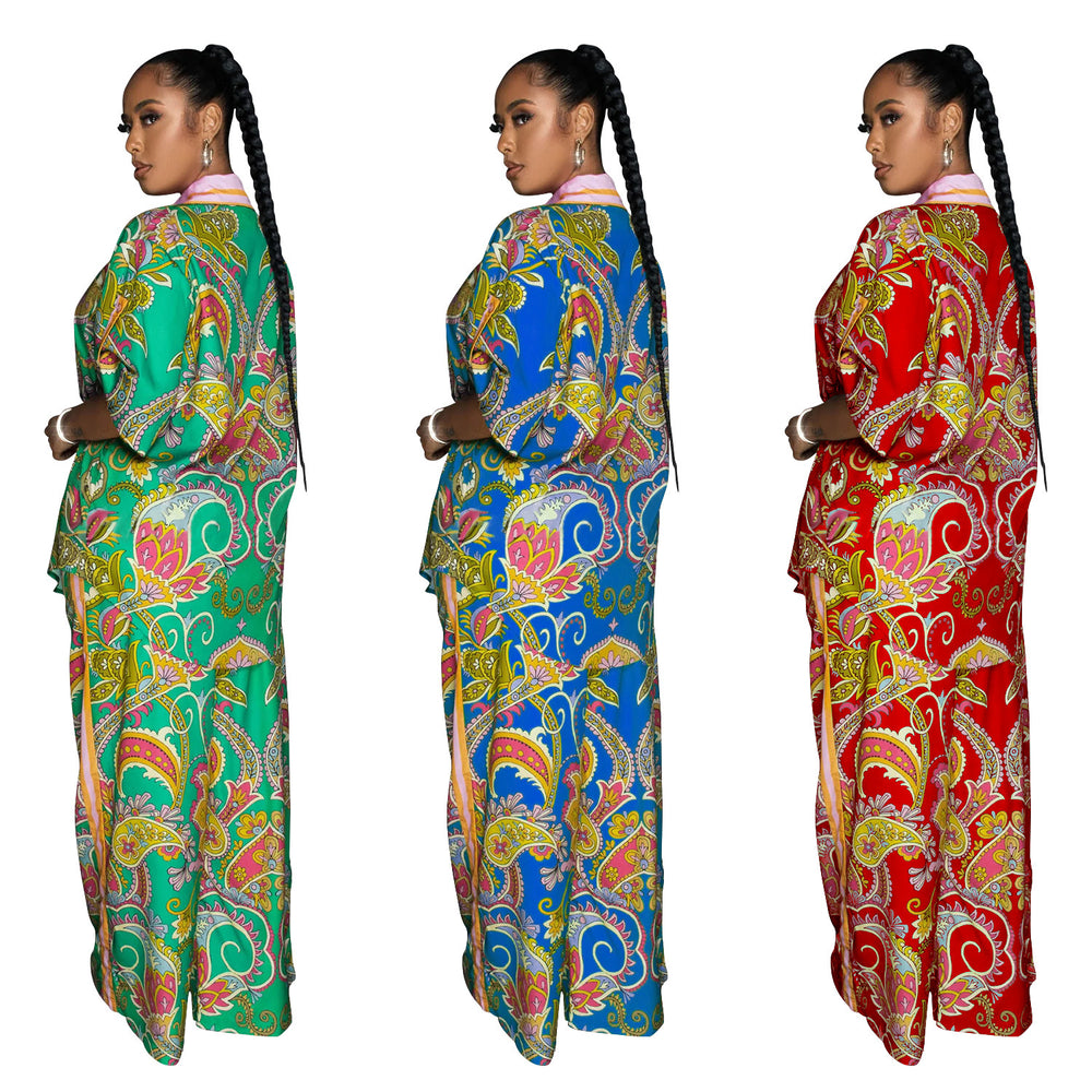 C6618 cross-border   fashion women's french print shirt & shorts two-piece set