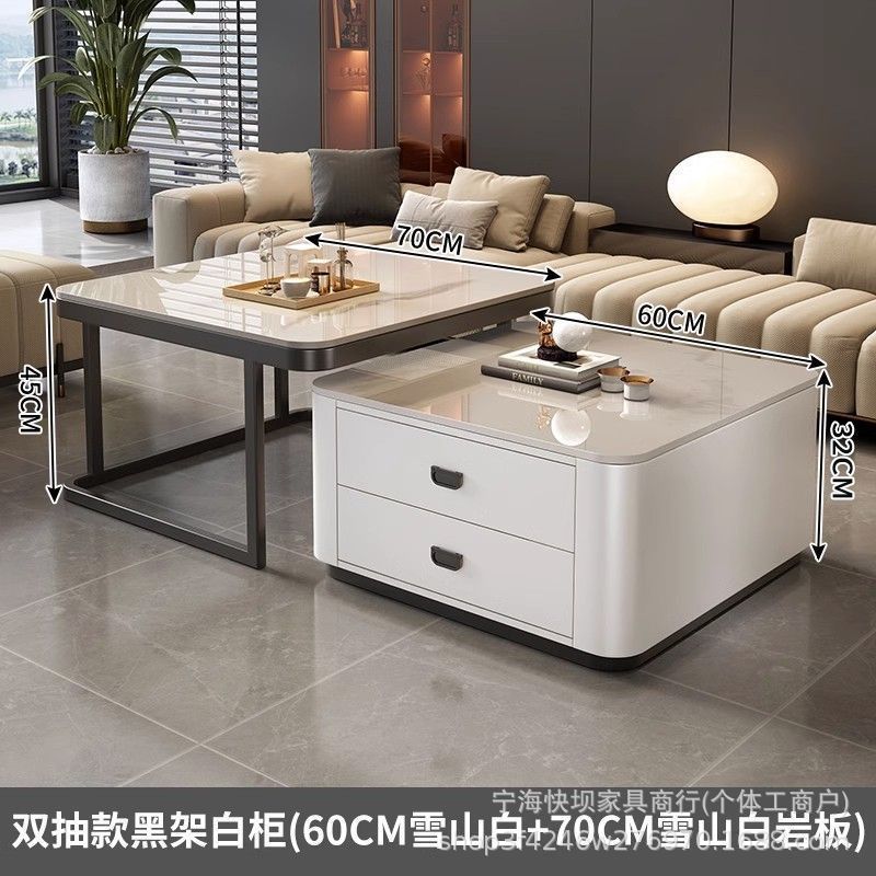 Rock slab coffee table accessible luxury modern casual square small apartment popular living room for home glass new arrival marble table