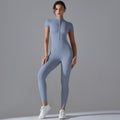 European and american nude feel zipper short sleeve yoga bodysuit - quick-dry, breathable, outdoor sports compression suit - fitness apparel